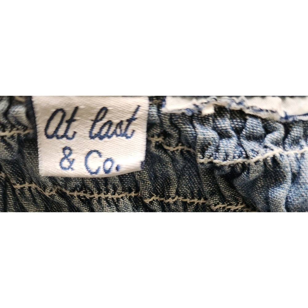 At Last & Co Sleeveless Top Smocked Denim Floral Embroidered Cropped Vintage 90s - Picture 4 of 6
